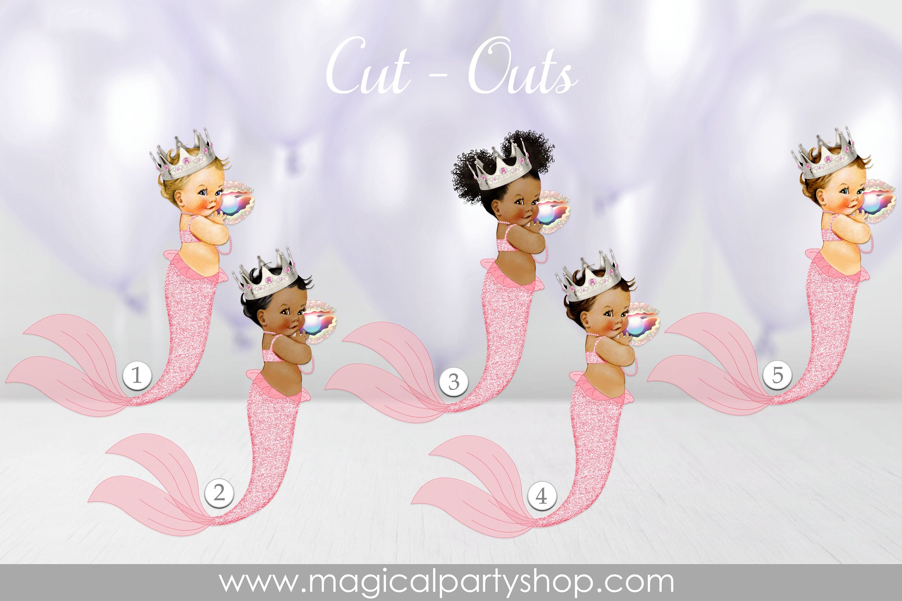 Baby Shower Centerpiece Mermaid Princess With Shell | Vintage Baby Girl African American | Pink and Silver