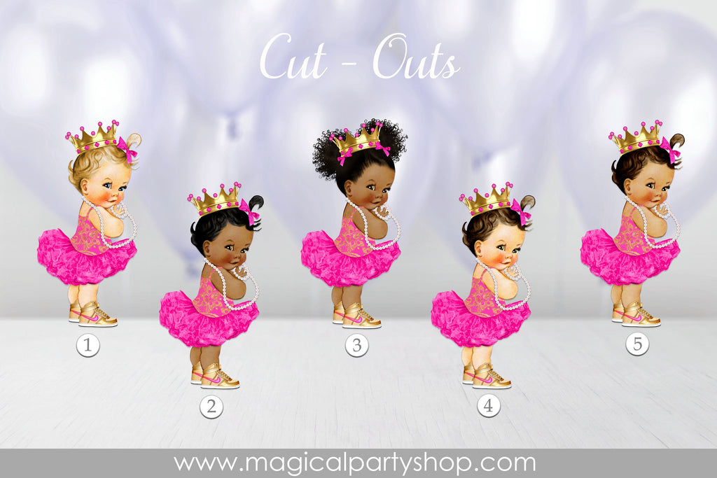 Baby Shower Centerpiece Princess Hot Pink Skirt and Gold Shoes | Vintage Baby Girl African American