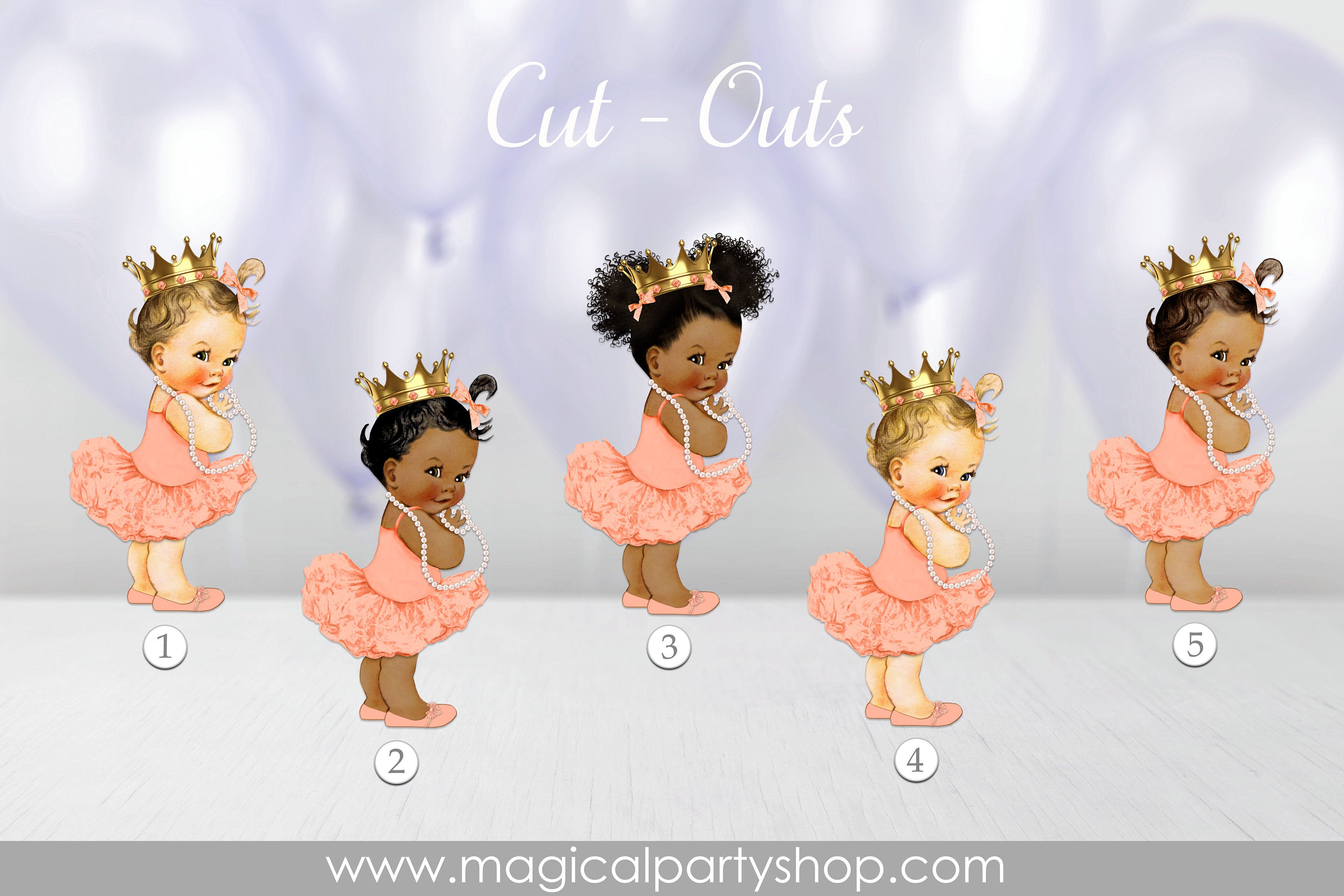 Baby Shower Centerpiece Princess Ballerina Peach Gold Shoes & Crown Tutu | Vintage Baby Girl African American