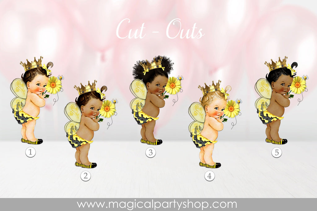 Baby Shower Centerpiece Queen Bee Princess Ruffle Pants Yellow Black Bee Wings Gold Crown | Vintage Baby Girl African American