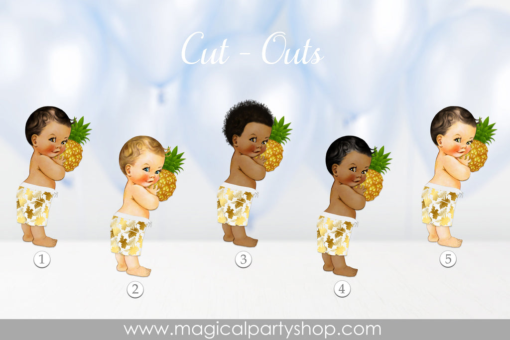 Prince with Pineapple African American | Royal Blue Baby Shower Cupcake Toppers | Royal Blue Prince Centerpiece