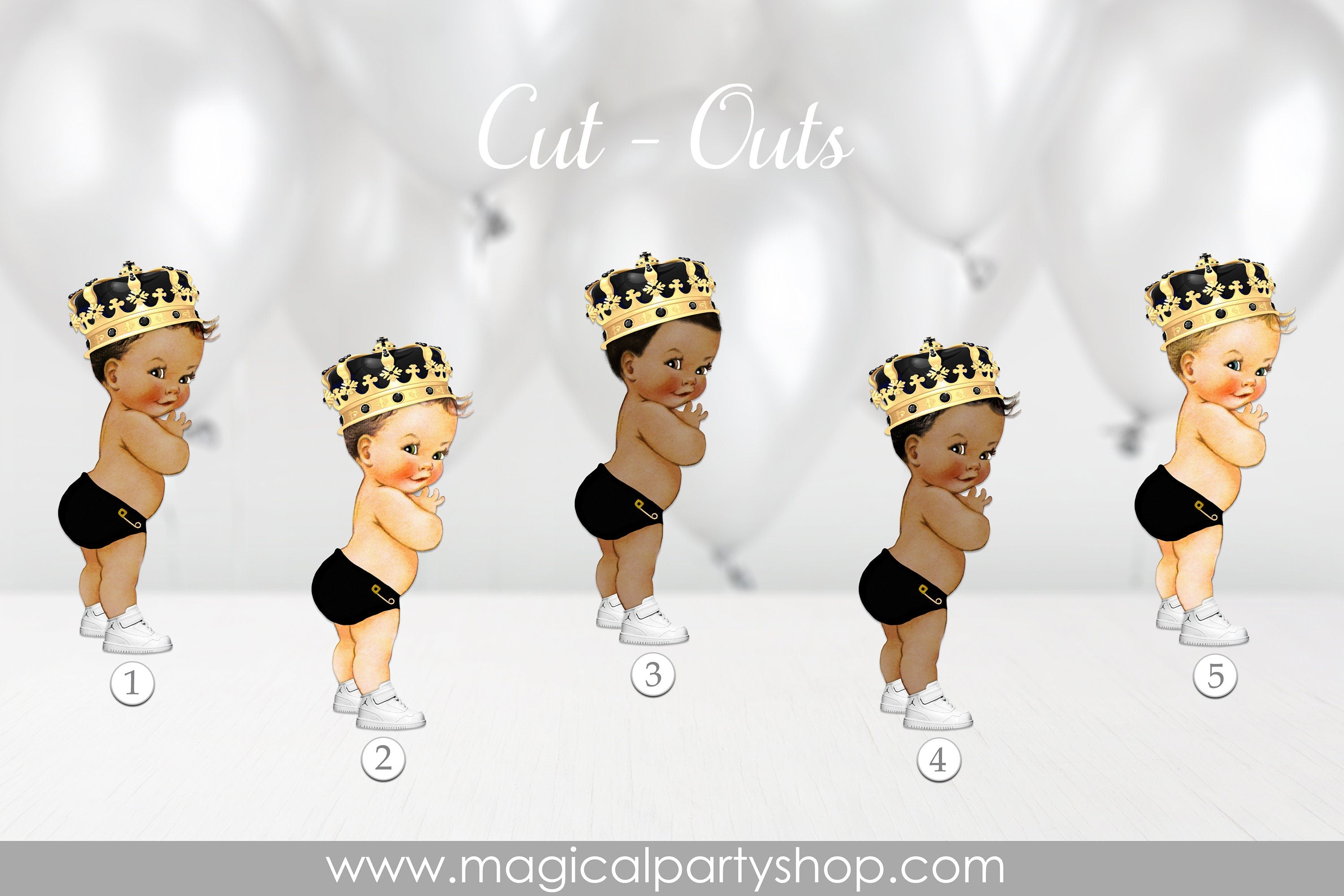 Black and Gold Prince African American | Royal Blue Baby Shower Cupcake Toppers | Black and Gold Prince Centerpiece