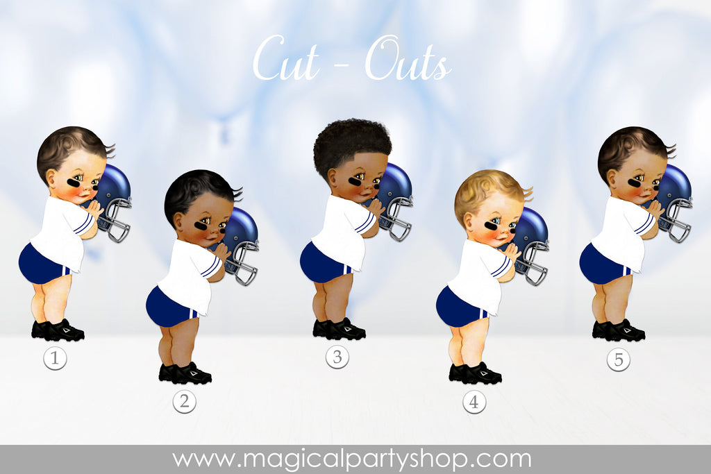 Royal Blue Prince Football African American | Royal Blue Baby Shower Cupcake Toppers | Royal Blue Prince Centerpiece