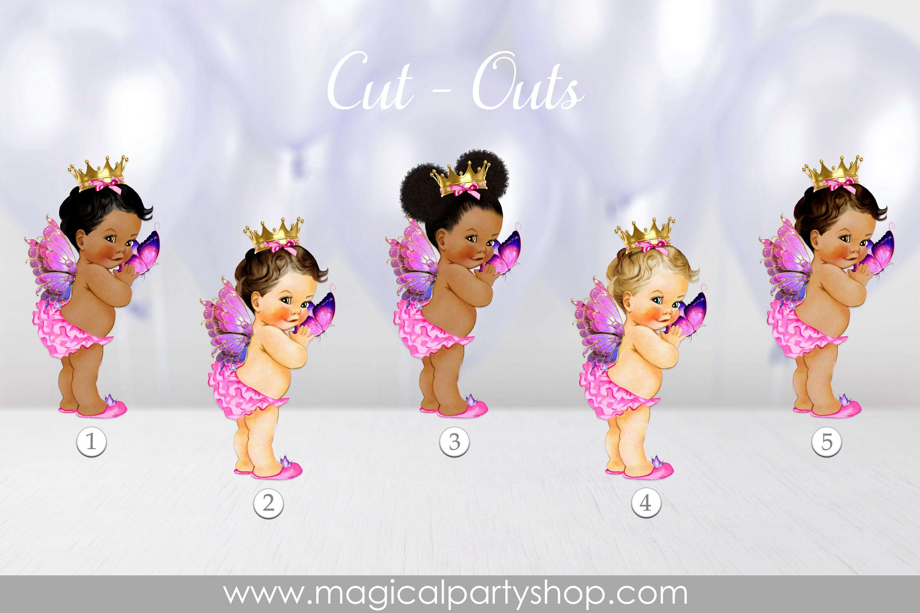 Baby Shower Centerpiece Princess Pink Fairy  | Vintage Baby Girl African American | Baby Shower Pink and Purple | Princess | Butterfly