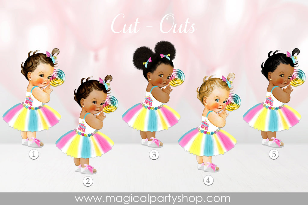 Baby Shower Centerpiece Candyland Princess Pastel Rainbow Colors Tutu Sneakers | Vintage Baby Girl African American | Carnival Party