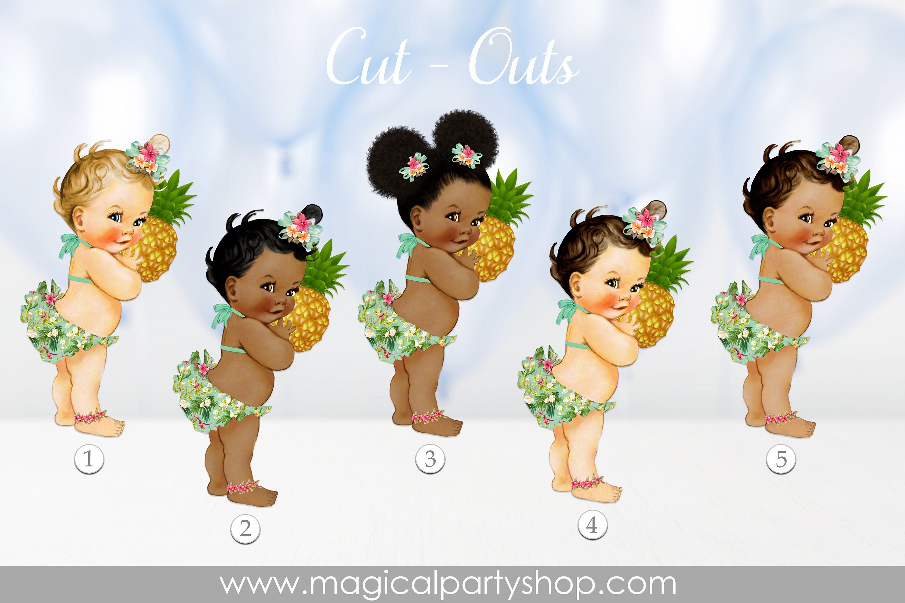 Baby Shower Centerpiece Luau Princess Ruffle  | Vintage Baby Girl African American | Island Girl Tropical Hawaiian Pineapple Luau