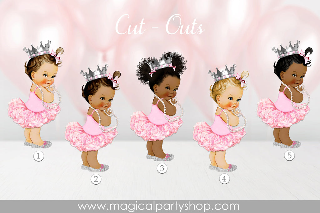Baby Shower Centerpiece Princess Ballerina Pink silver Shoes & Crown Tutu | Vintage Baby Girl African American | silver and pink