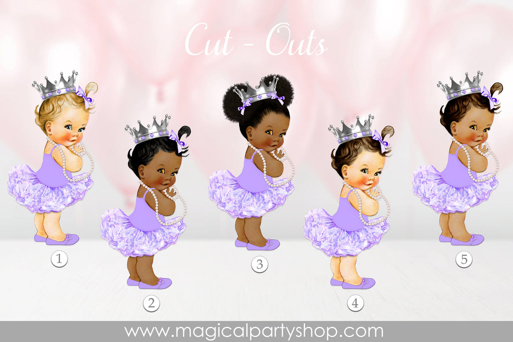 Baby Shower Centerpiece Princess Ballerina Purple and Pearls & Silver Crown Tutu | Vintage Baby Girl African American | Purple Shoes