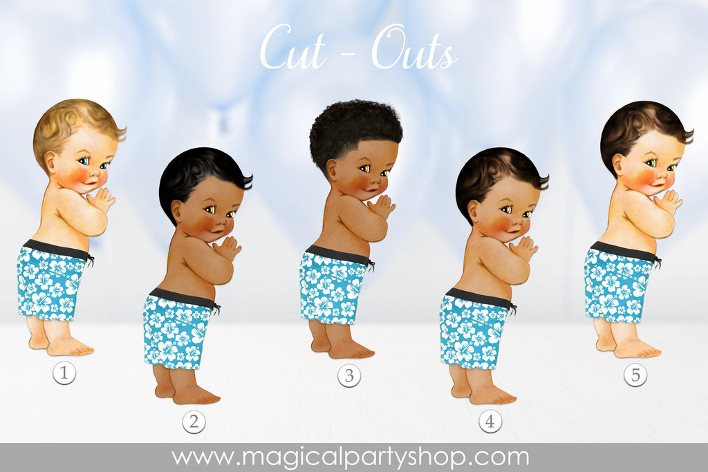 Prince Tropical Hibiscus Shorts Luau African American | Royal Blue Baby Shower Cupcake Toppers | Royal Blue Prince Centerpiece