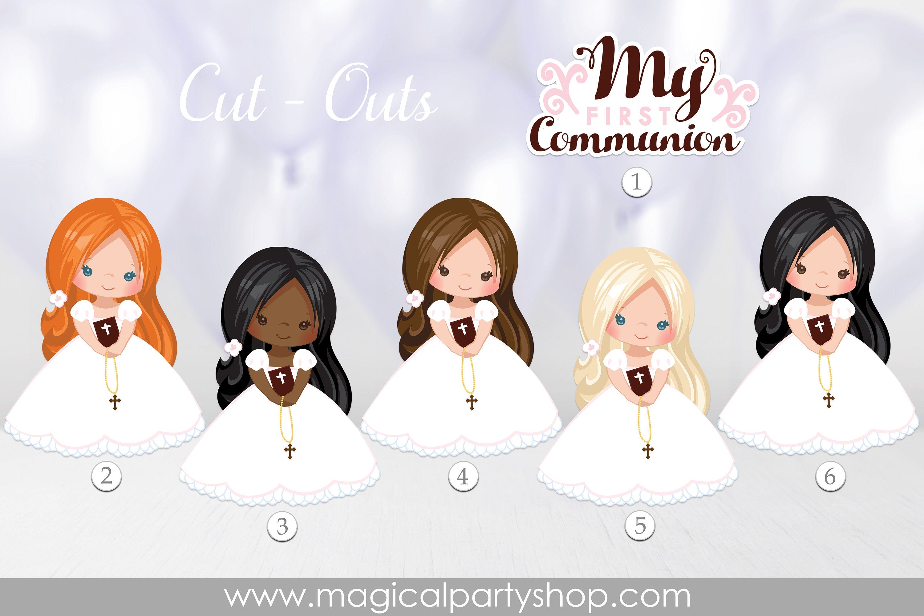 First Communion Girls | Communion Centerpieces |  Bible, Rosary, Veil | My First Communion Party | White Dress Pink Flowers