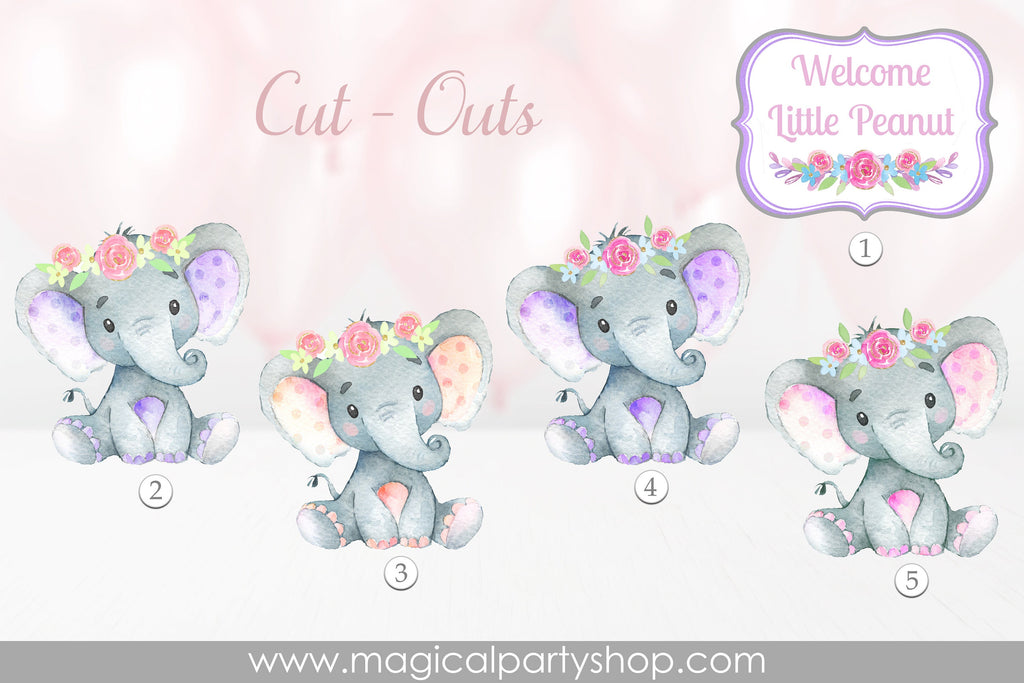 Elephant Baby Shower Centerpiece | Elephant Party Decor | Elephant Cupcake Toppers | Girl Baby Shower