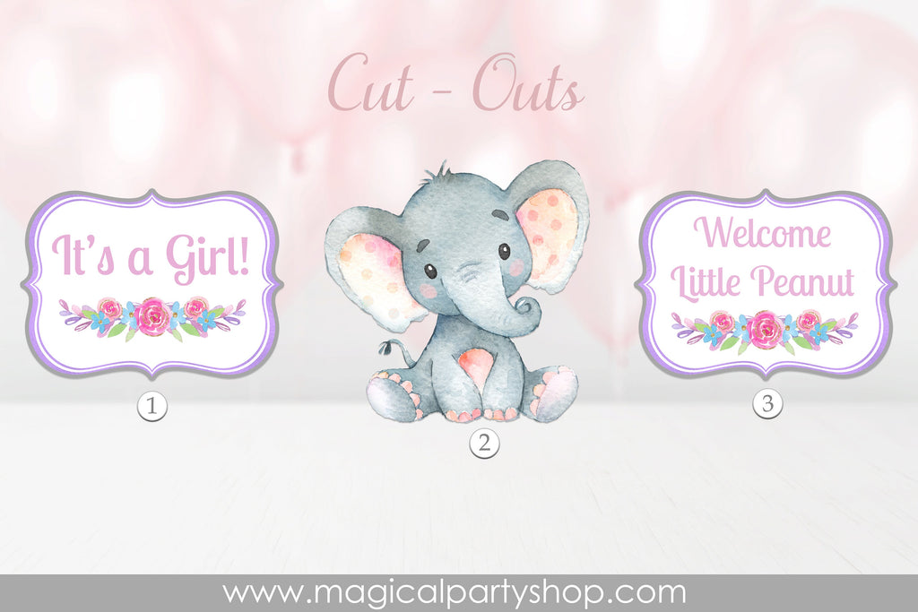 Elephant Baby Shower Centerpiece | Elephant Party Decor | Elephant Cupcake Toppers | Girl Baby Shower