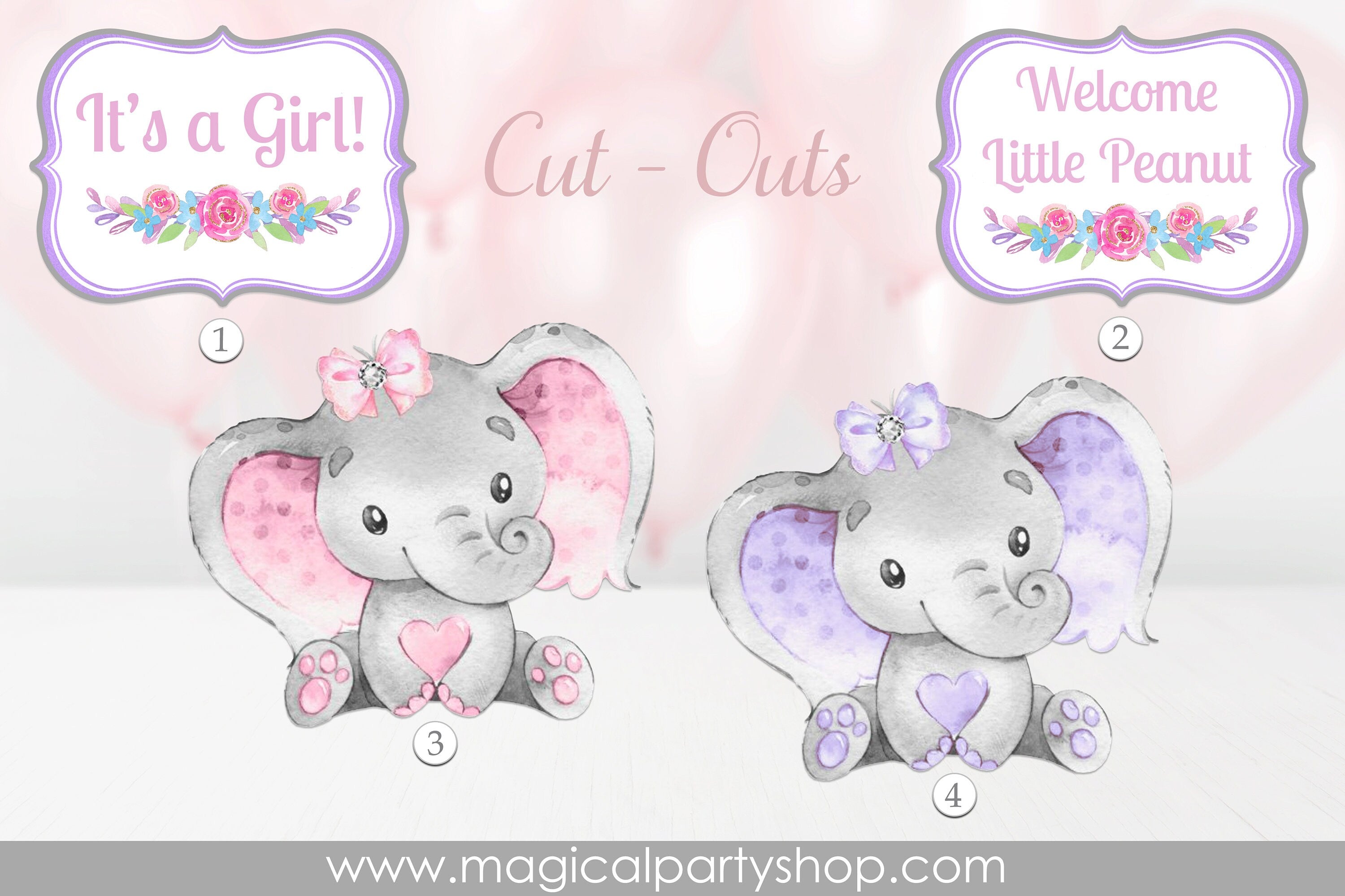 Elephant Baby Shower Centerpiece | Elephant Party Decor | Elephant Cupcake Toppers | Girl Baby Shower | Pink Elephant | Purple Elephant