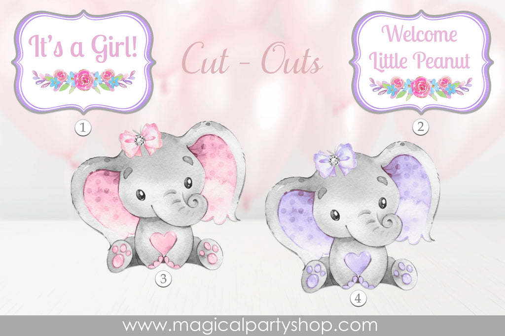 Elephant Baby Shower Centerpiece | Elephant Party Decor | Elephant Cupcake Toppers | Girl Baby Shower | Pink Elephant | Purple Elephant