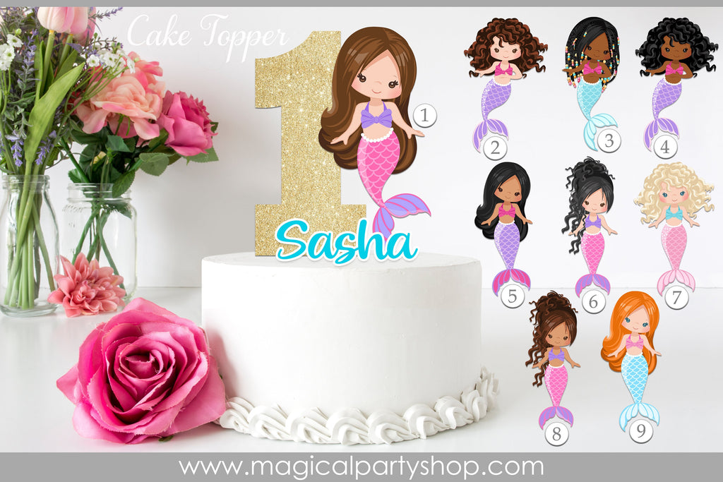 Mermaid Cake Topper | Mermaid Birthday Party | Mermaid Birthday Party | Mermaid Dark Skin | Mermaid Light Skin | Pool Party