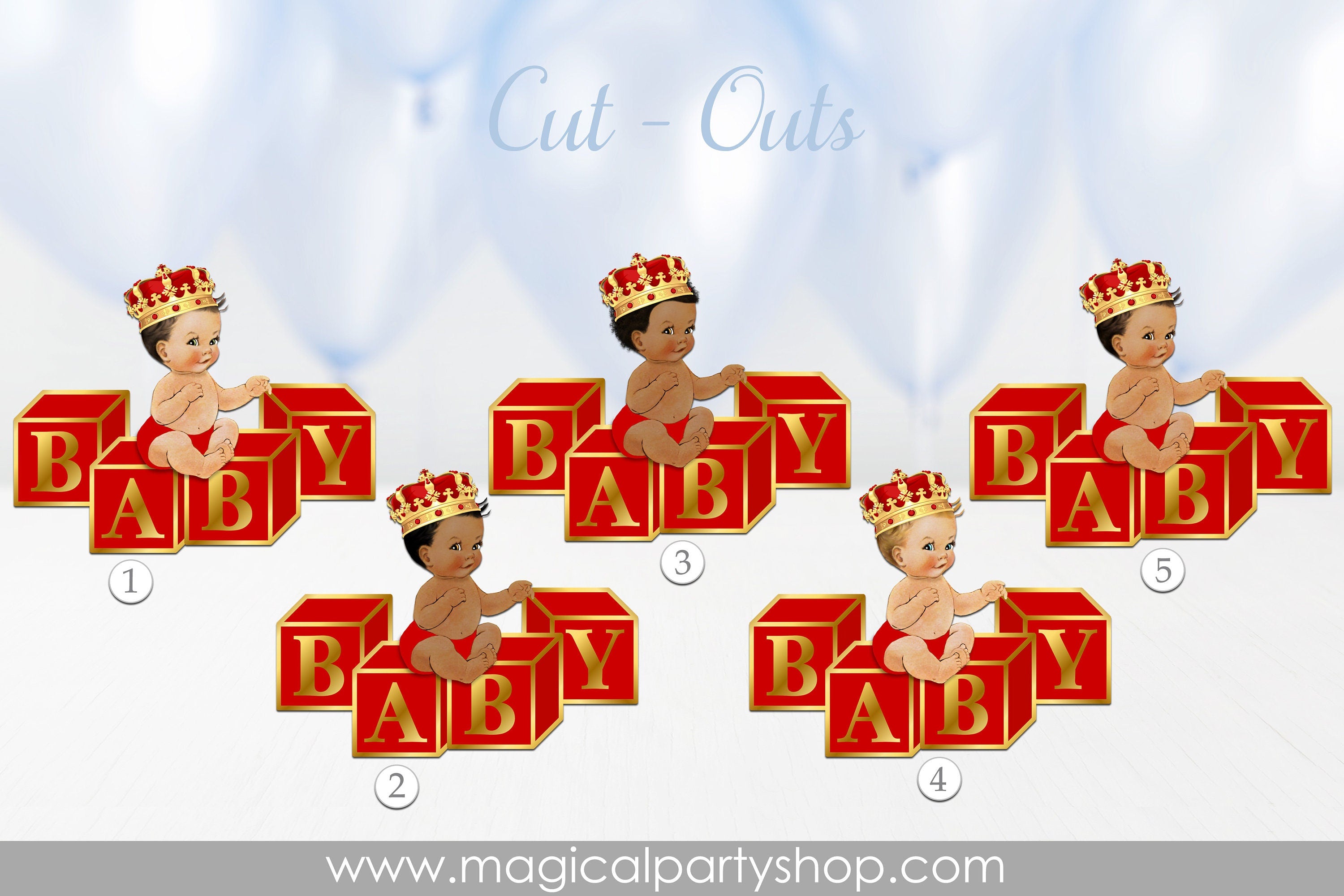 Red Prince African American |Red  Baby Shower Cupcake Toppers | Red  Prince Centerpiece | Red Prince Baby Blocks | Its a Boy | Baby Shower