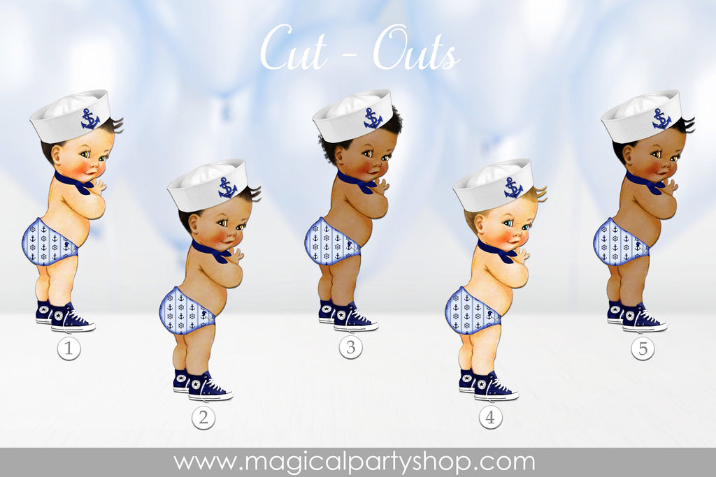 Sailor Nautical Little Prince Sailor Navy Prince African American | Navy Blue Baby Shower Cupcake Toppers | Blue Prince Centerpiece | Boy