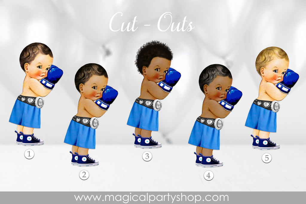 Royal Blue Boxing Prince African American | Royal Blue Boxing Birthday Cupcake Toppers | Royal Blue Prince Centerpiece | Boxing Baby Shower