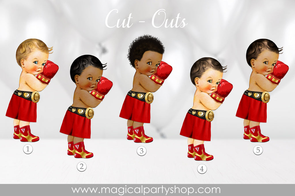 Red and Gold Boxing Prince African American | Red Boxing Birthday Cupcake Toppers | Red and Gold Prince Centerpiece | Boxing Baby Shower