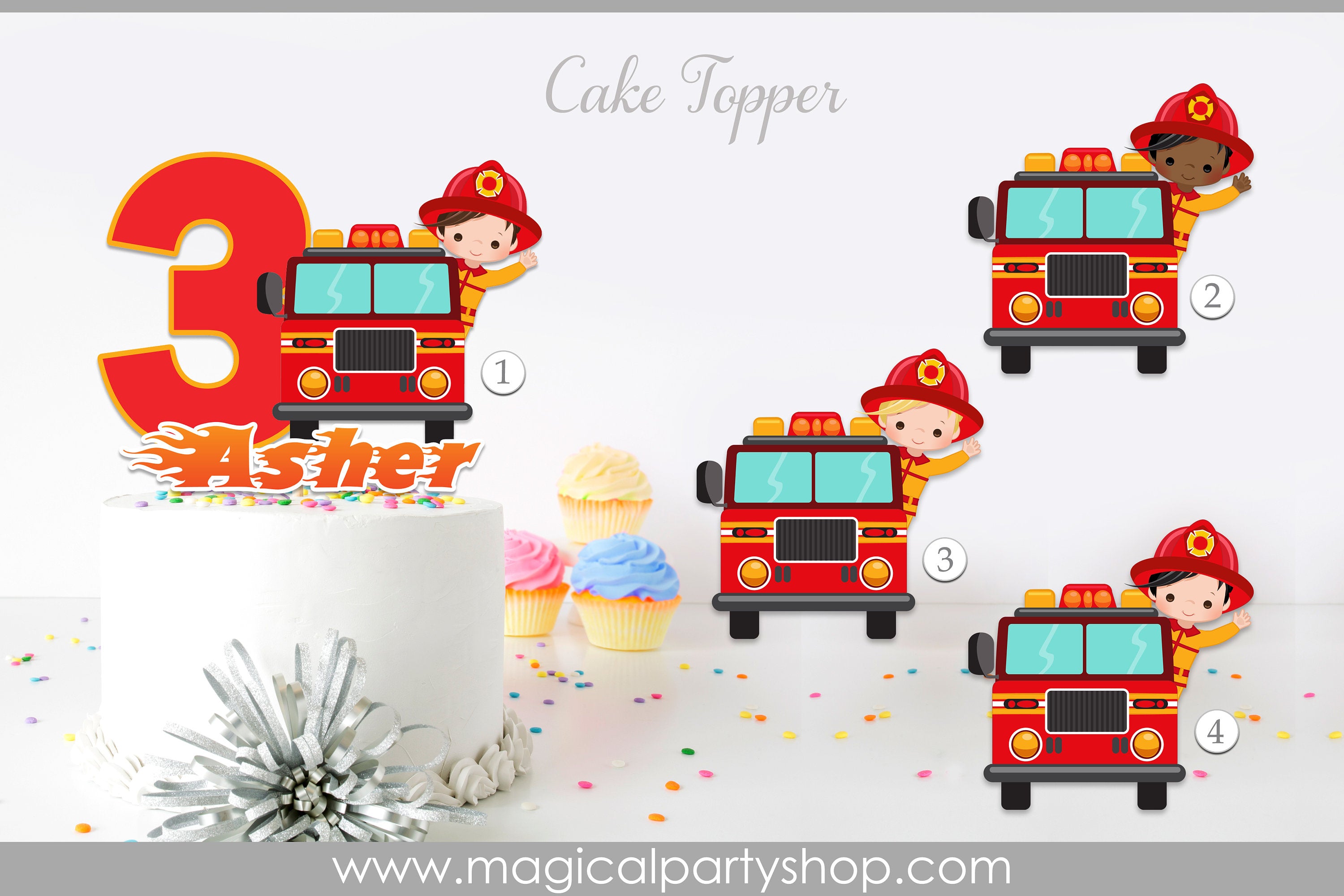 Fire Truck Cake Topper | Firefighter Cake Topper | Firefighter Centerpiece | Firefighter Party Decorations | Fireman Birthday Party Supplies