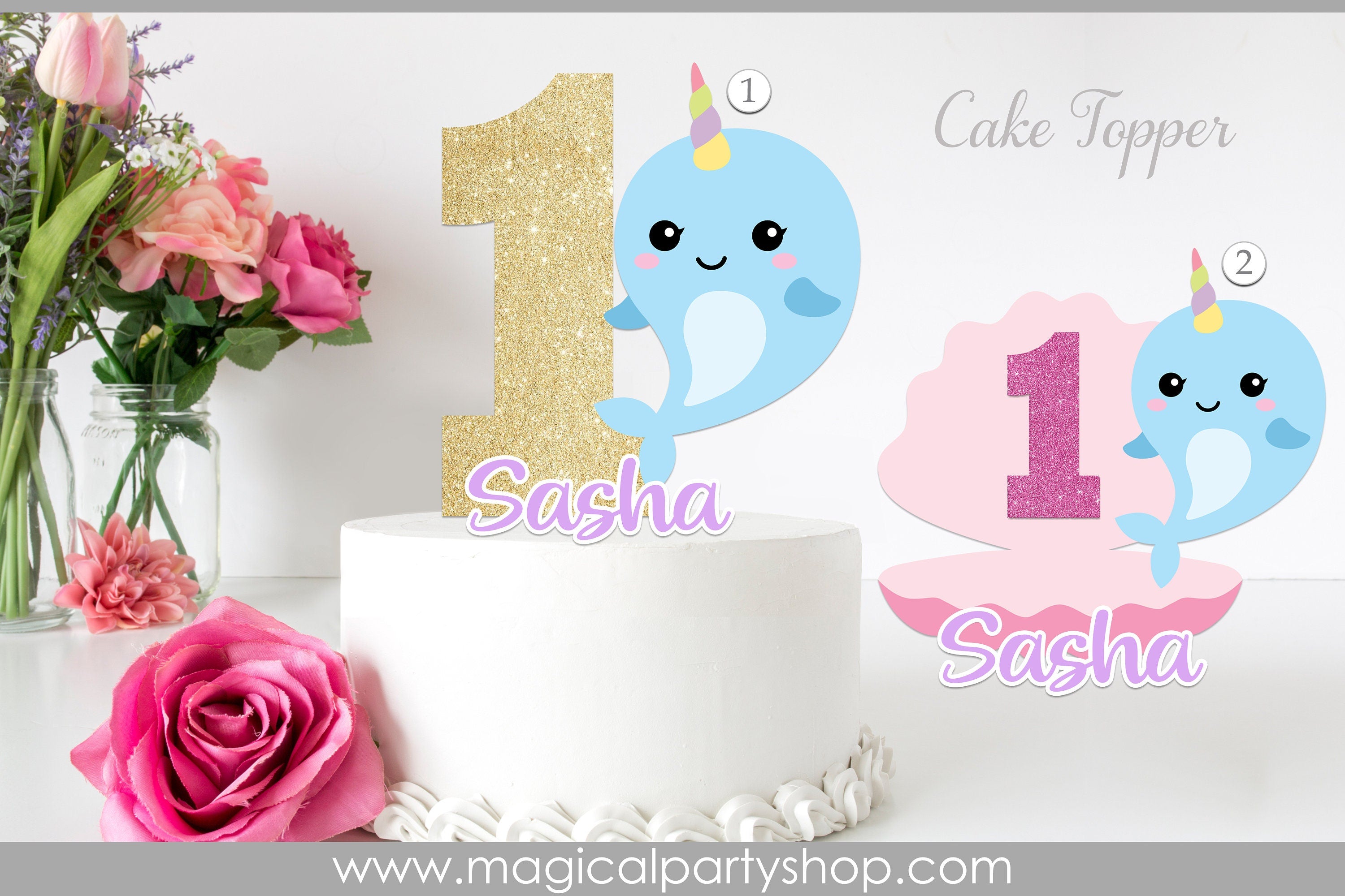 Narwhal Cake Topper | First Birthday Decorations | Kids Party | Baby Shower | Boy or Girl | Narwhal Birthday Party Theme