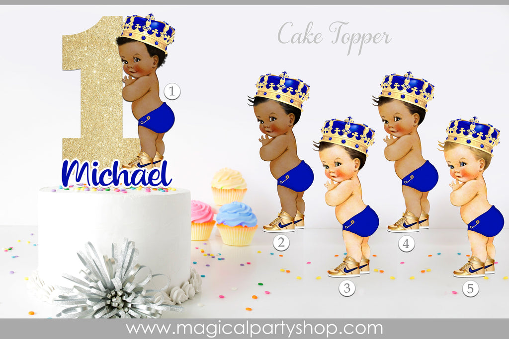 Vintage Baby | Royal Blue Prince African American | Royal Blue Baby Shower Cake Topper | Birthday Cake Topper