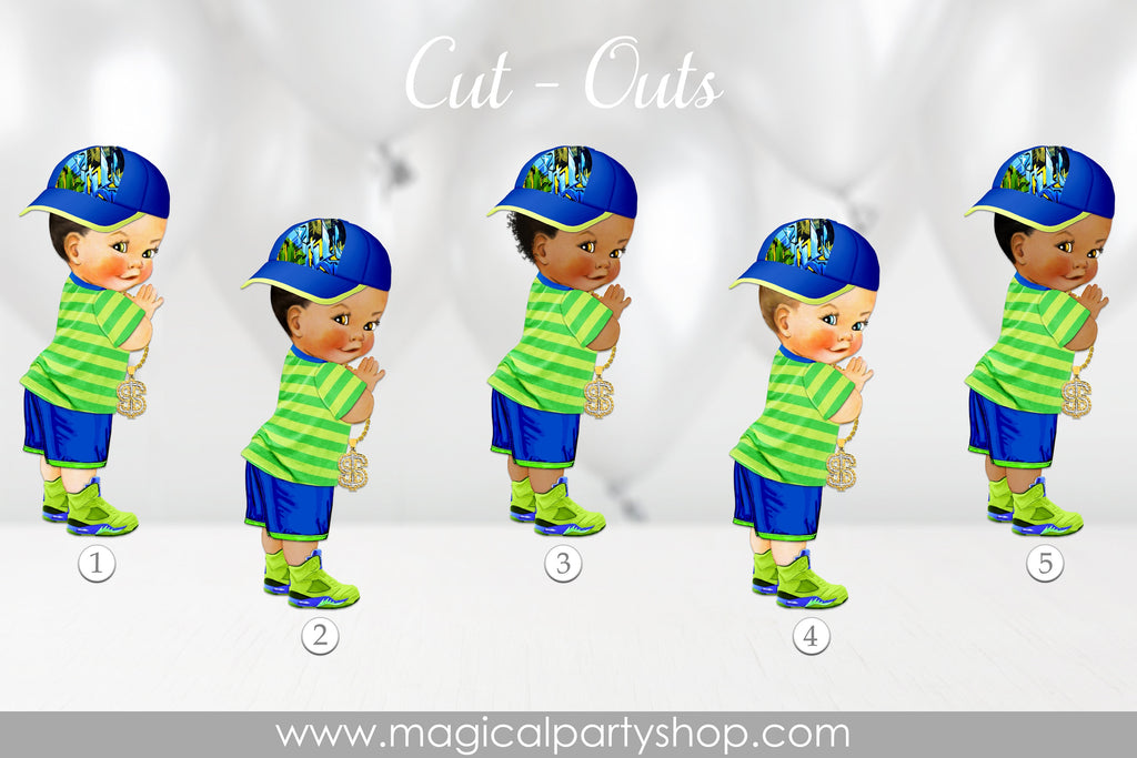 Fresh Baby | African American | Royal Blue Baby Shower Cupcake Toppers | Royal Blue Prince Centerpiece | Green and Blue Sneakers | Prince