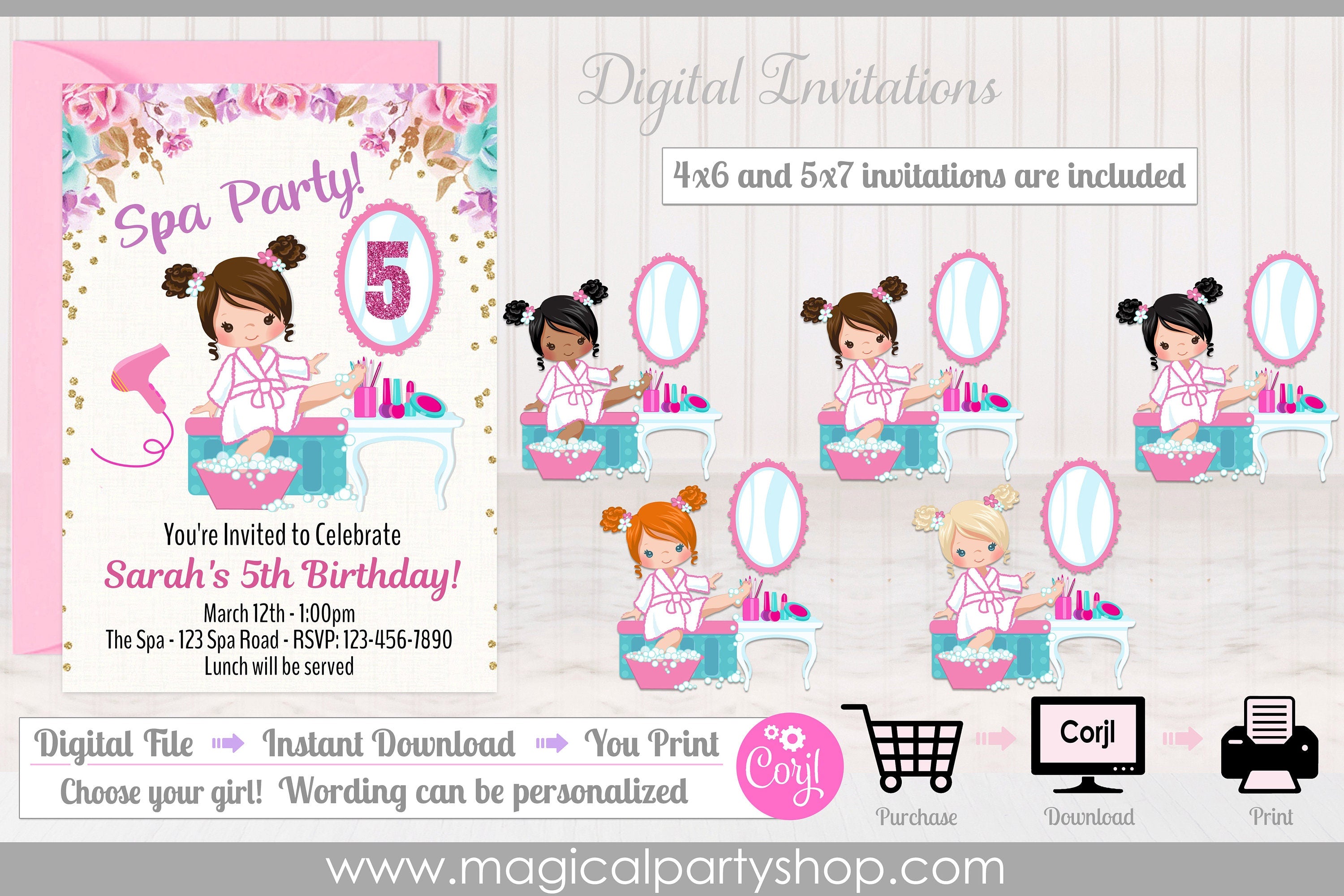 Spa Digital Invitation | Spa party decor | Choose your girl | Choose your text color | Spa Party | Spa Invitation | Editable