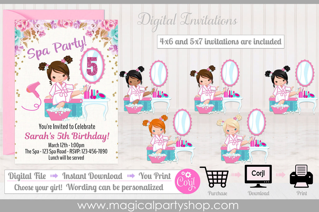 Spa Digital Invitation | Spa party decor | Choose your girl | Choose your text color | Spa Party | Spa Invitation | Editable