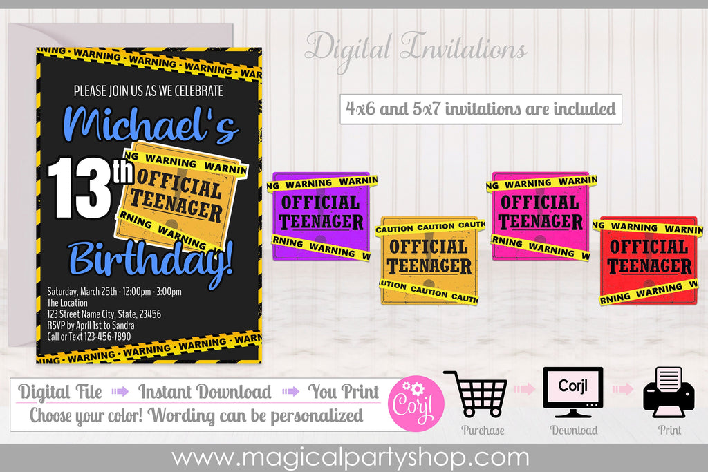 Official Teenager Invitation | 13th Birthday Digital Invitation | Thirteenth Birthday Party | Official Teenager Party | Editable