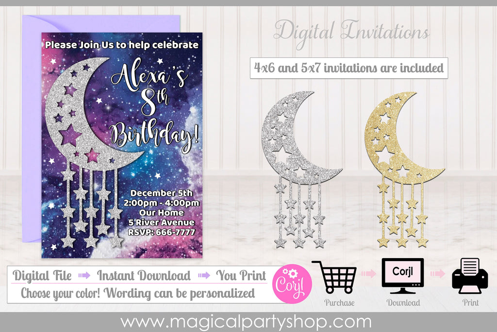 Galaxy Invitation | Space Invitation | Space Birthday Invitation | Galaxy Party | Moon and Stars Invitation | Instant Download Editable