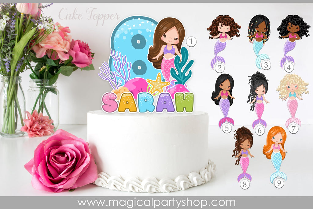 Mermaid Cake Topper | Mermaid Birthday Party | Mermaid Birthday Party | Mermaid Dark Skin | Mermaid Light Skin | Pool Party