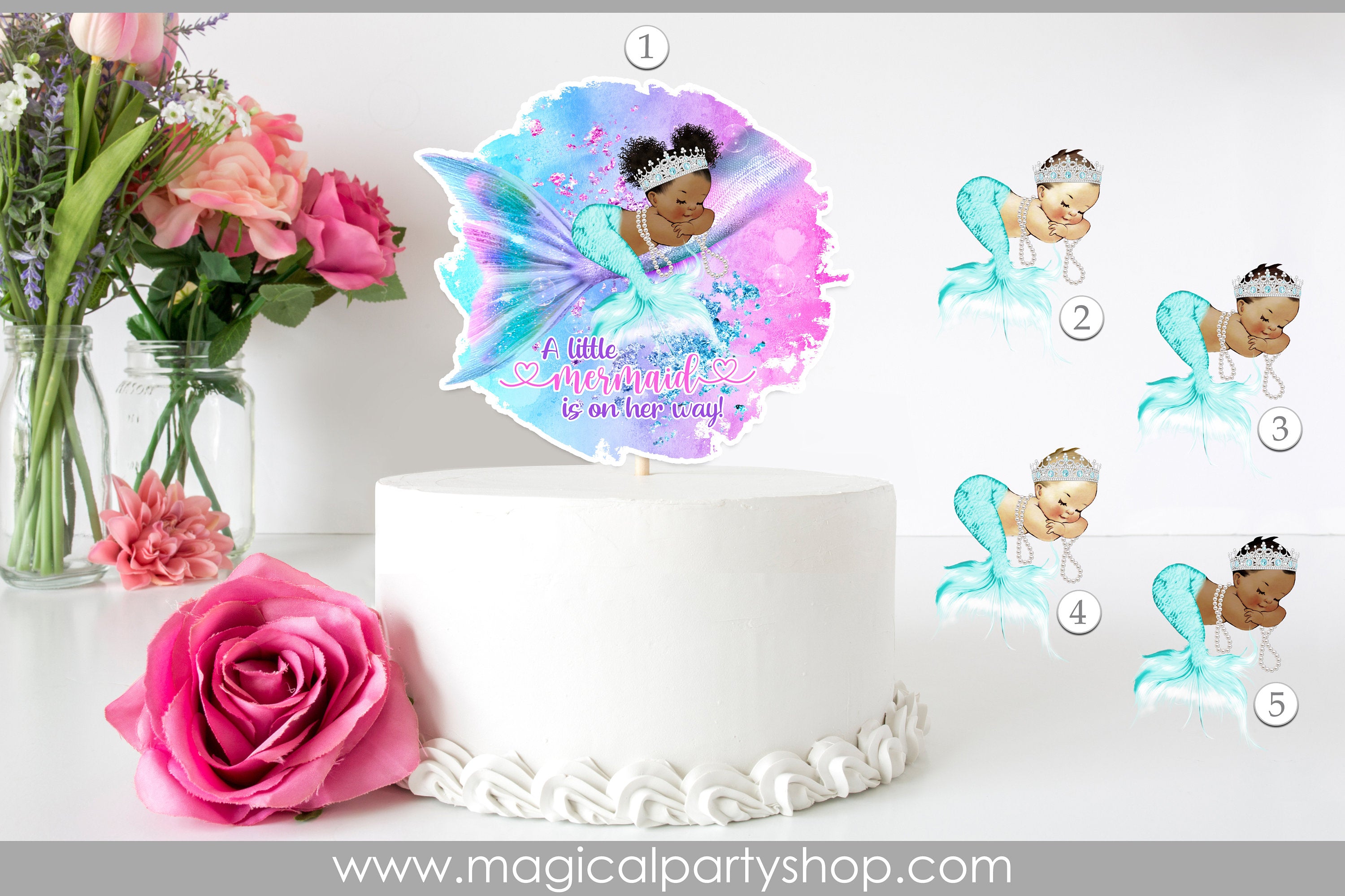 Mermaid Cake Topper | Mermaid Birthday Party | Vintage Baby Girl African American