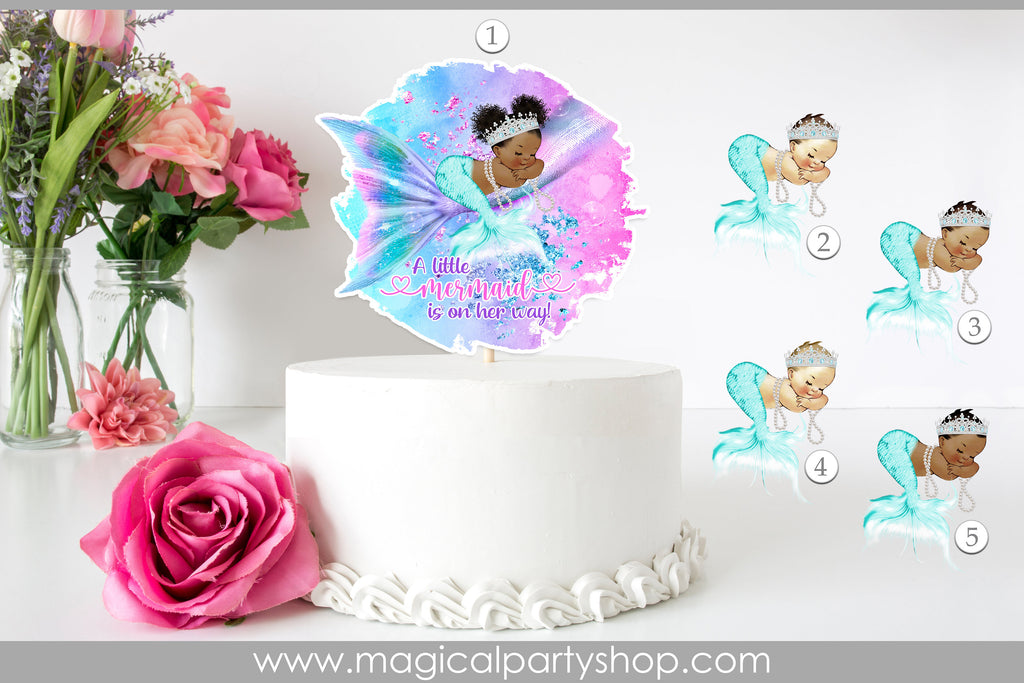 Mermaid Cake Topper | Mermaid Birthday Party | Vintage Baby Girl African American