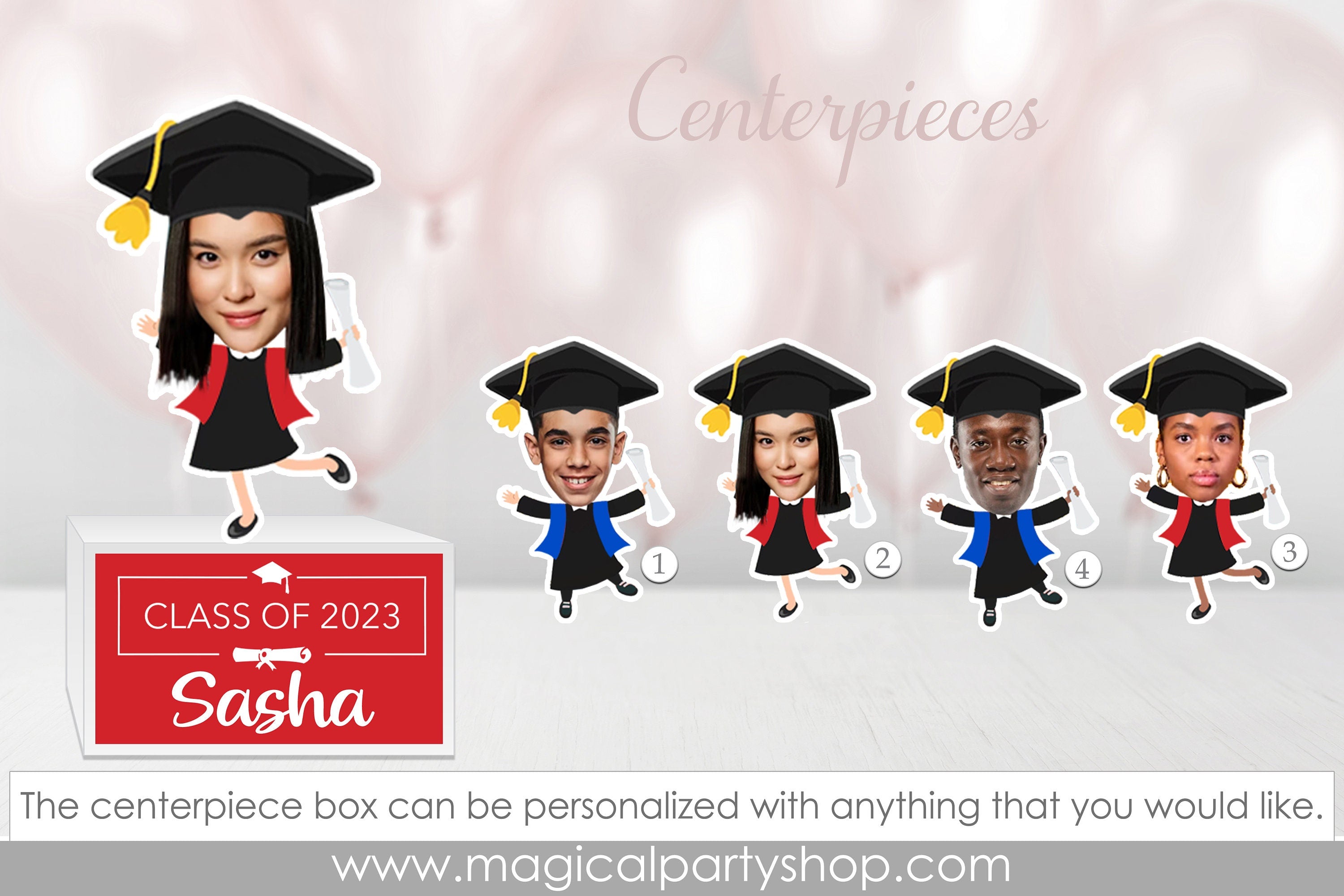 Graduation Photo Centerpiece | Graduation Party Face Cupcake Toppers | Graduation Party Decorations | Graduate Party Favors