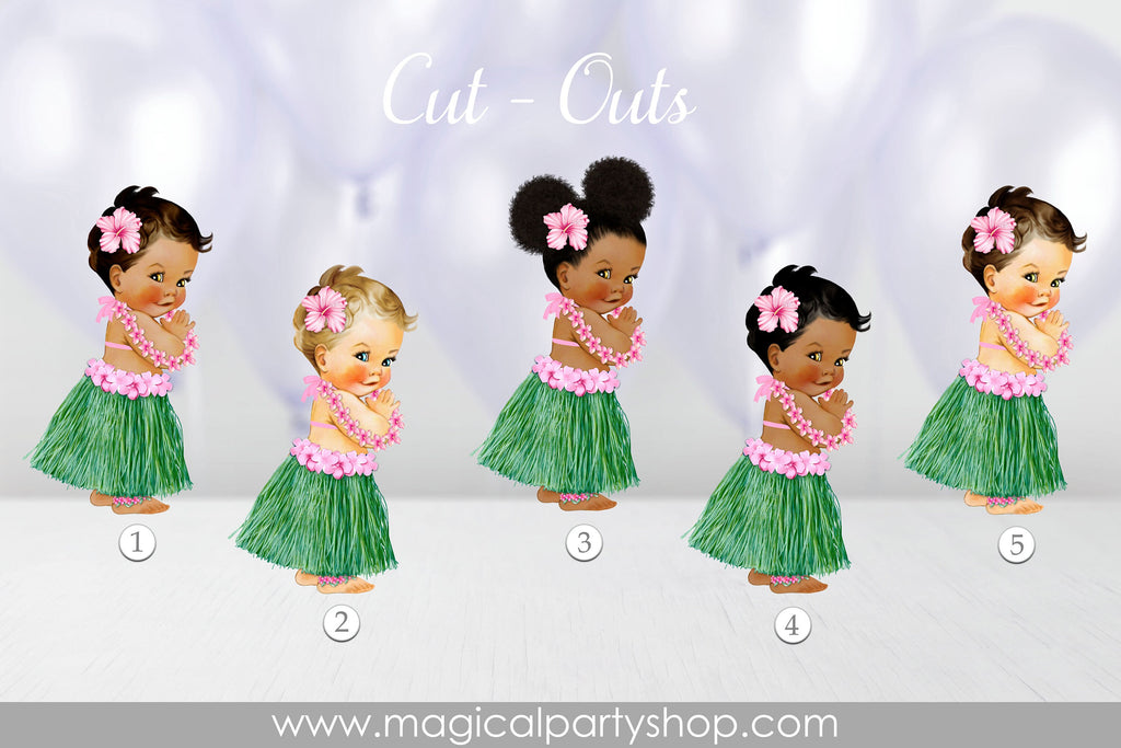 Baby Shower Centerpiece Princess Luau Grass Skirt | Pink Flowers | Vintage Baby Girl African American