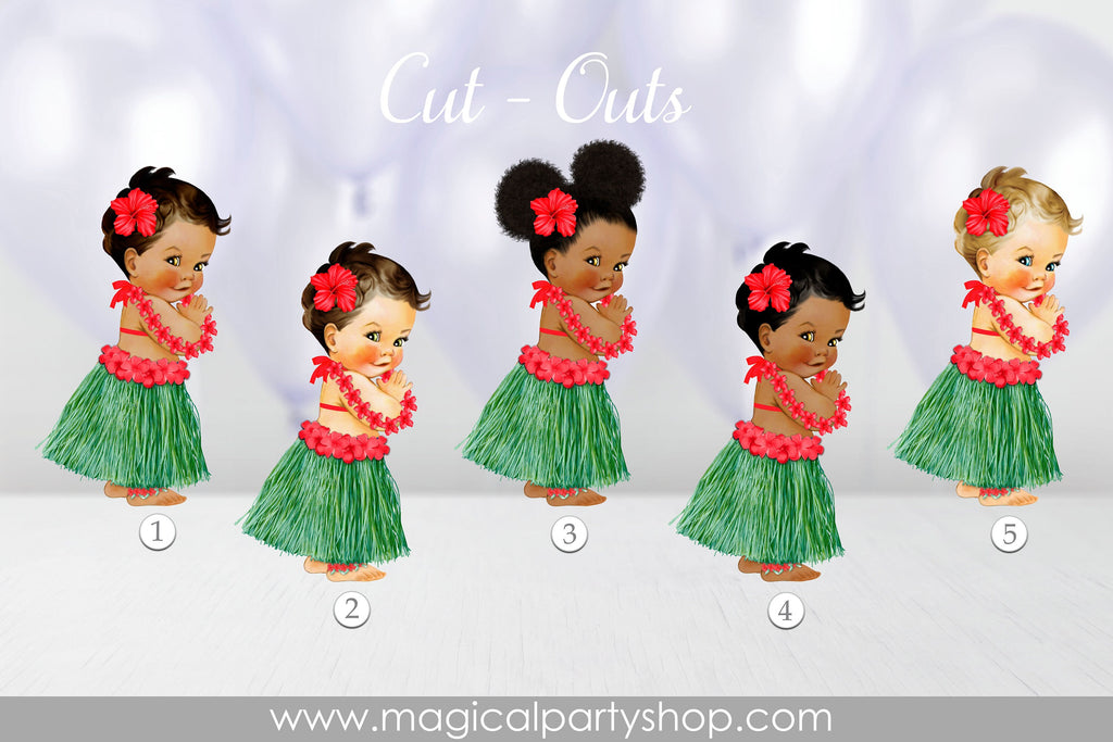 Baby Shower Centerpiece Princess Luau Grass Skirt | Red Flowers | Vintage Baby Girl African American