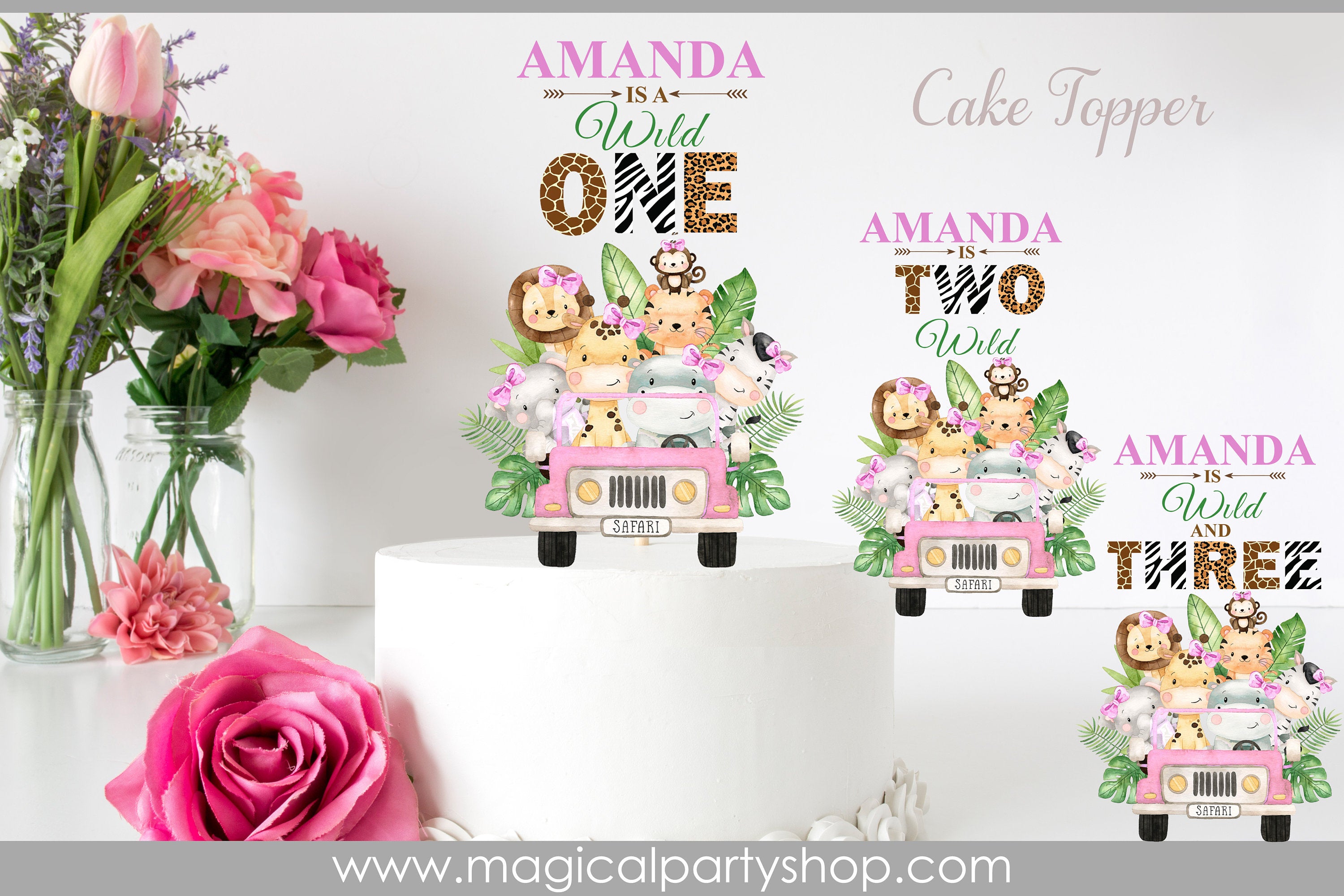 Wild One Cake Topper | Elephant, Giraffe, Lion Baby Shower Party Favors | Safari Animal Party | Baby Animals | Safari Cake Topper | Two Wild