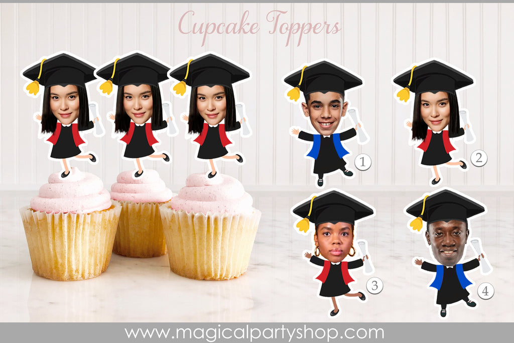 Graduation Photo Cupcake Toppers | Custom Photo Face Cupcake Toppers | Graduation Decorations | Graduate Party Favors | Graduation Cake