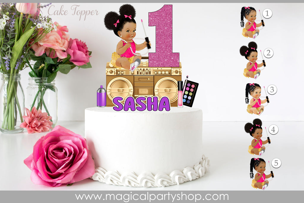 African American Princess Cake Topper | Pink Baby Prince Shower Cake Topper | Centerpiece | Boombox makeup Cake Topper | First Birthday