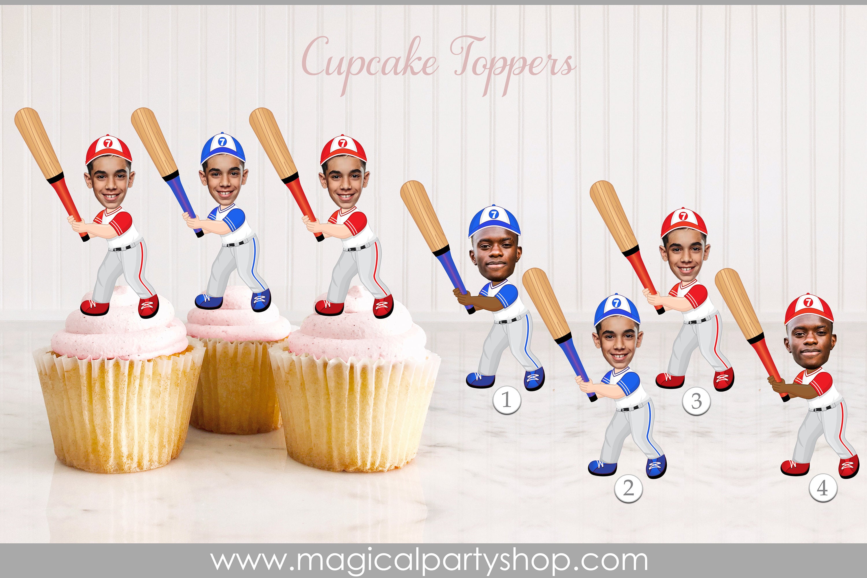 Baseball Girl Cupcake Toppers | Baseball Boy Cupcake Toppers | Face Photo Cupcake Topper | Baseball Birthday | Baseball Party