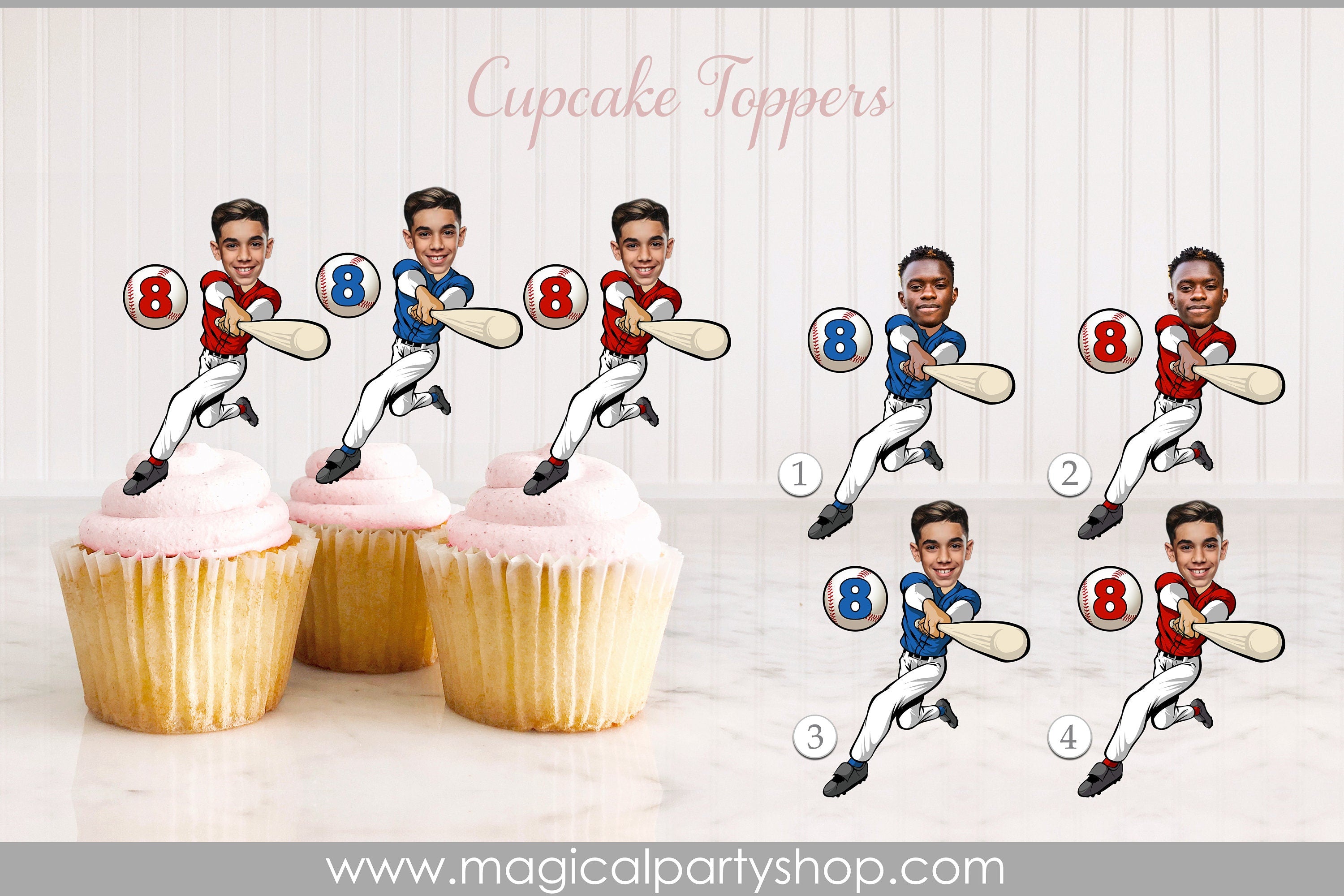 Baseball Girl Cupcake Toppers | Baseball Boy Cupcake Toppers | Face Photo Cupcake Topper | Baseball Birthday | Baseball Party