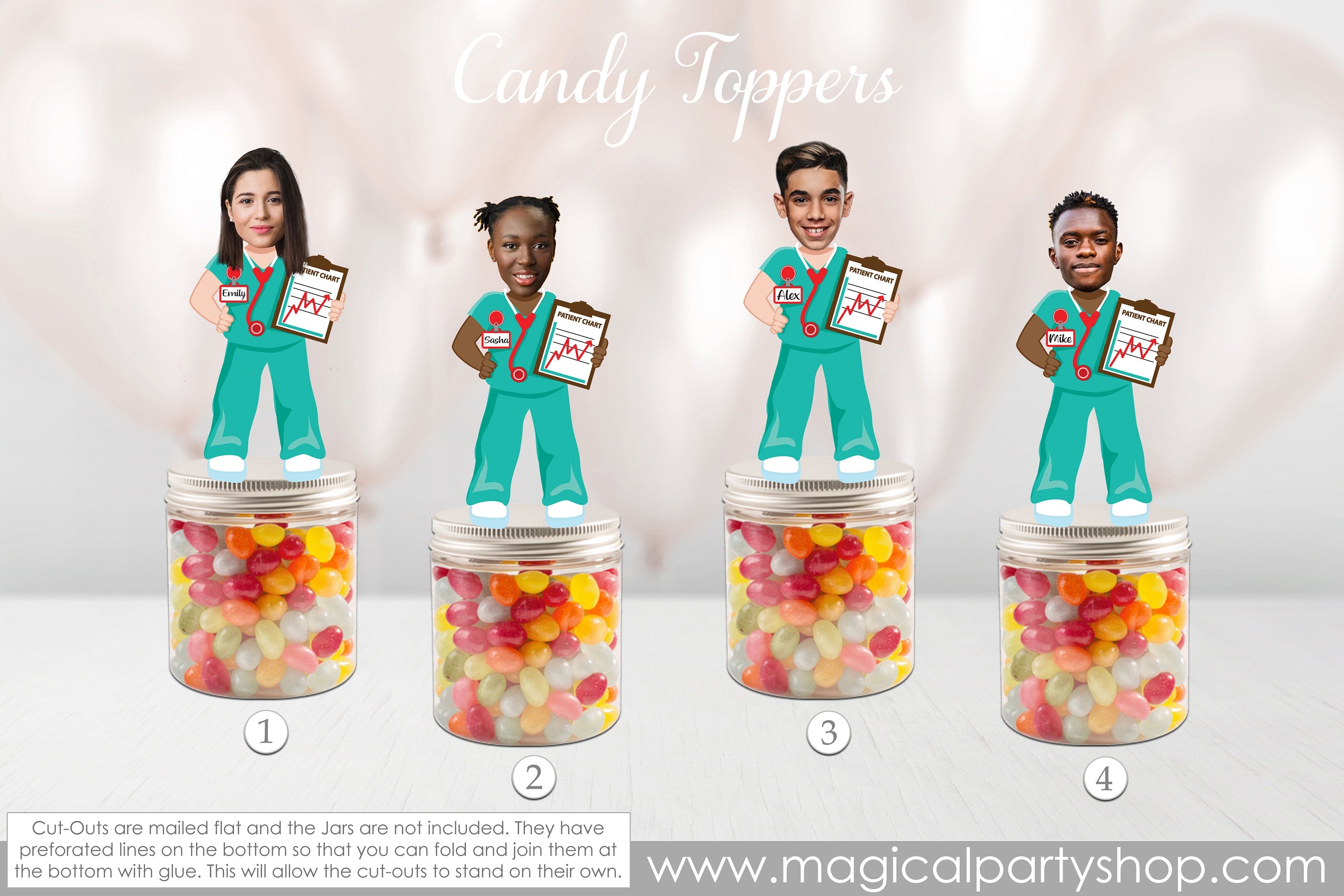 Nurses and Doctors Party Favor Toppers | Nurse Party Decorations | Candy toppers | Candy Buffet |  Nursing School Graduate | Retirement