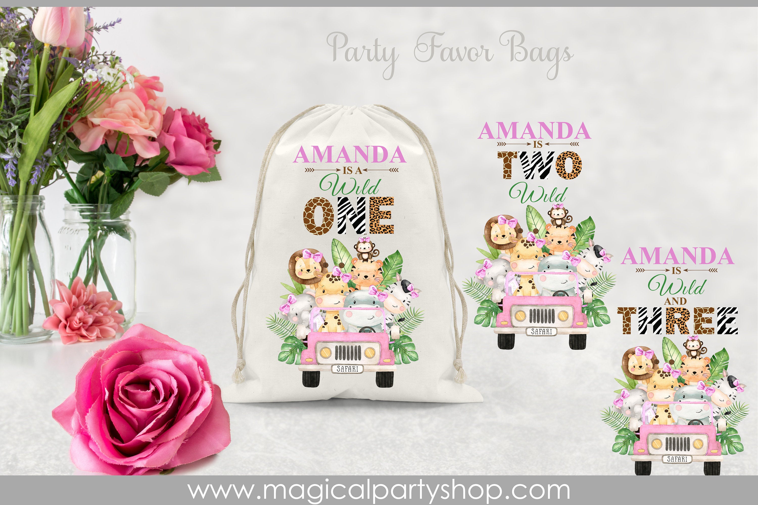 Wild One Favor Bags | Elephant, Giraffe, Lion Baby Shower Party Favors | Safari Animal Party | Baby Animals | Safari favor Bags | Two Wild