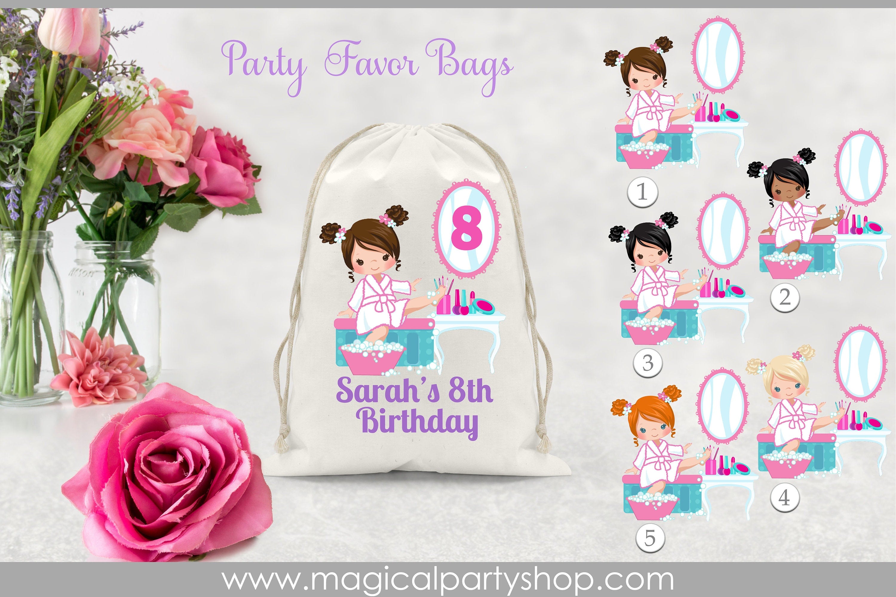Spa Party Favor Bags | Spa Birthday | Spa party | Spa party decor | Spa Treat Bags | Spa Birthday Party | Spa Cake Topper | Spa Invitations