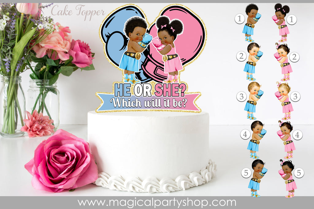 Boxing Gender Reveal  Boxing Cake Topper | Vintage Baby Girl African American | Baby Shower | Boxing Gloves Gender Reveal Cupcake toppers