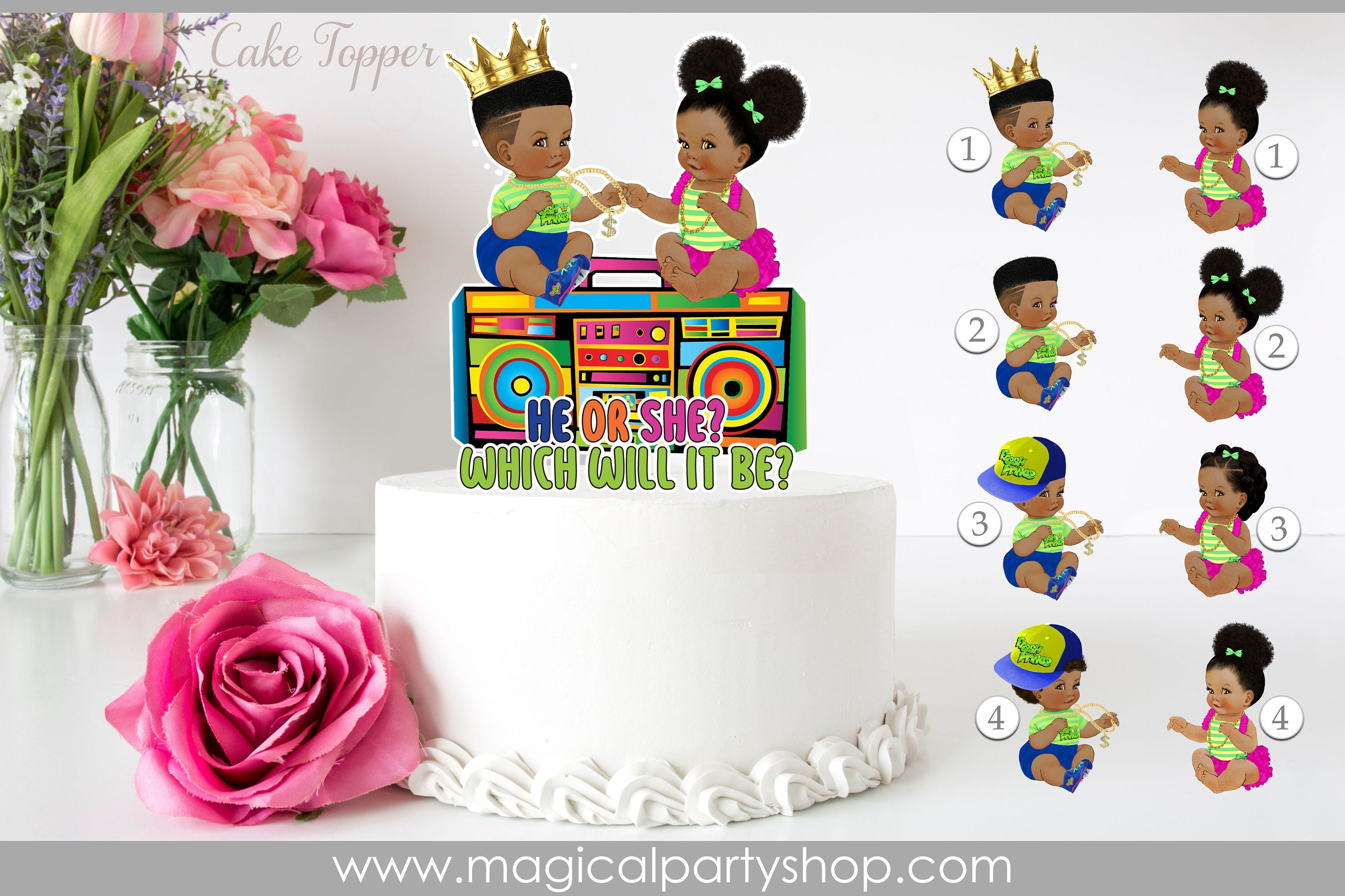 African American Prince Cake Topper | Royal Blue Baby Shower Cake Topper | Royal Blue Prince Centerpiece | Boombox Gender Reveal Cake Topper