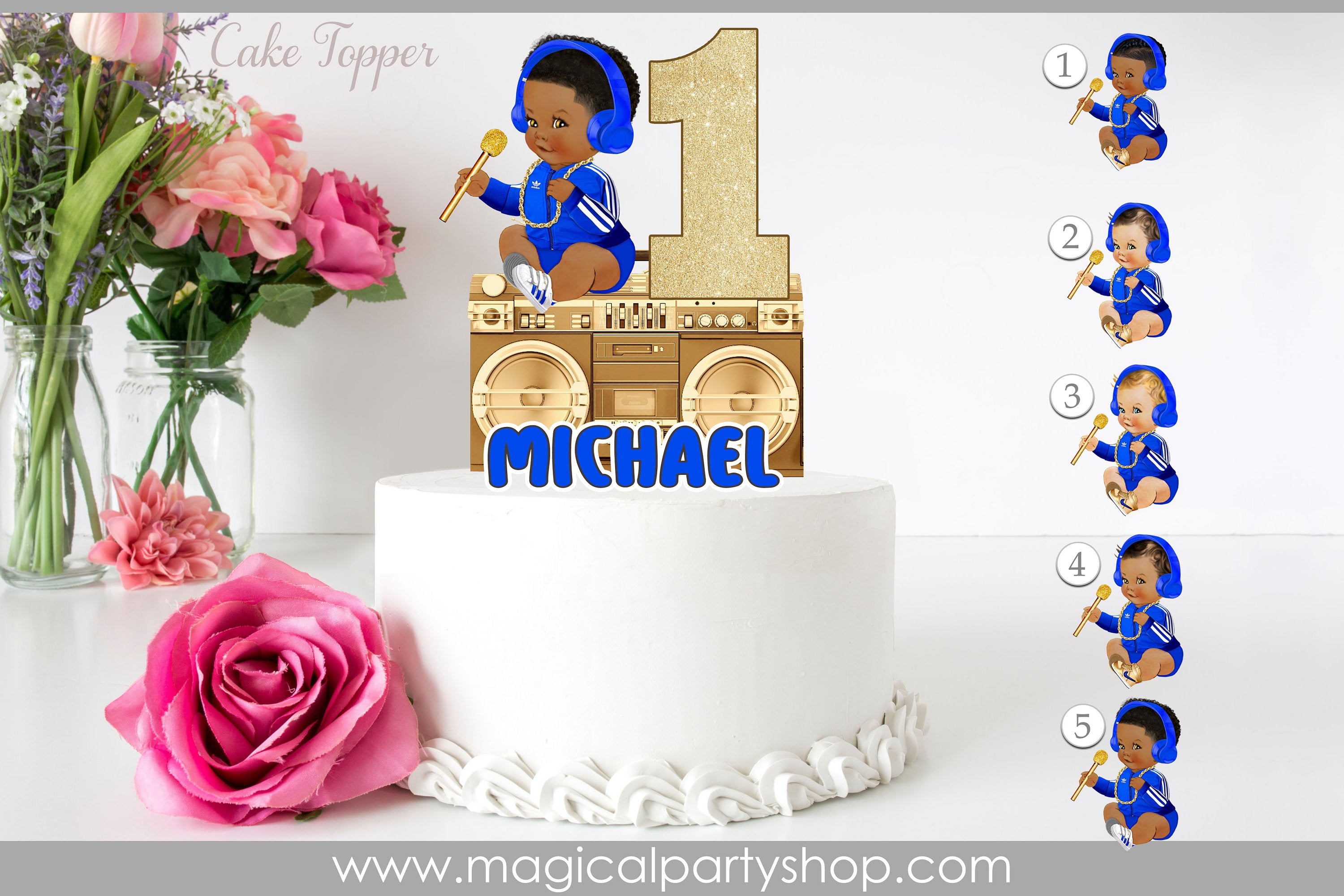 African American Prince Cake Topper | Royal Blue Baby Prince Shower Cake Topper | Centerpiece | Boombox Cake Topper | First Birthday