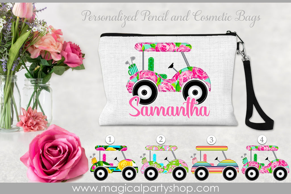 Golf Cart Cosmetic Bag | Personalized Golf Makeup Bag | Golf Bag | Sports Cosmetic Case | Coach Gift | Golf Gift | Golf | Golf Make Up Bag