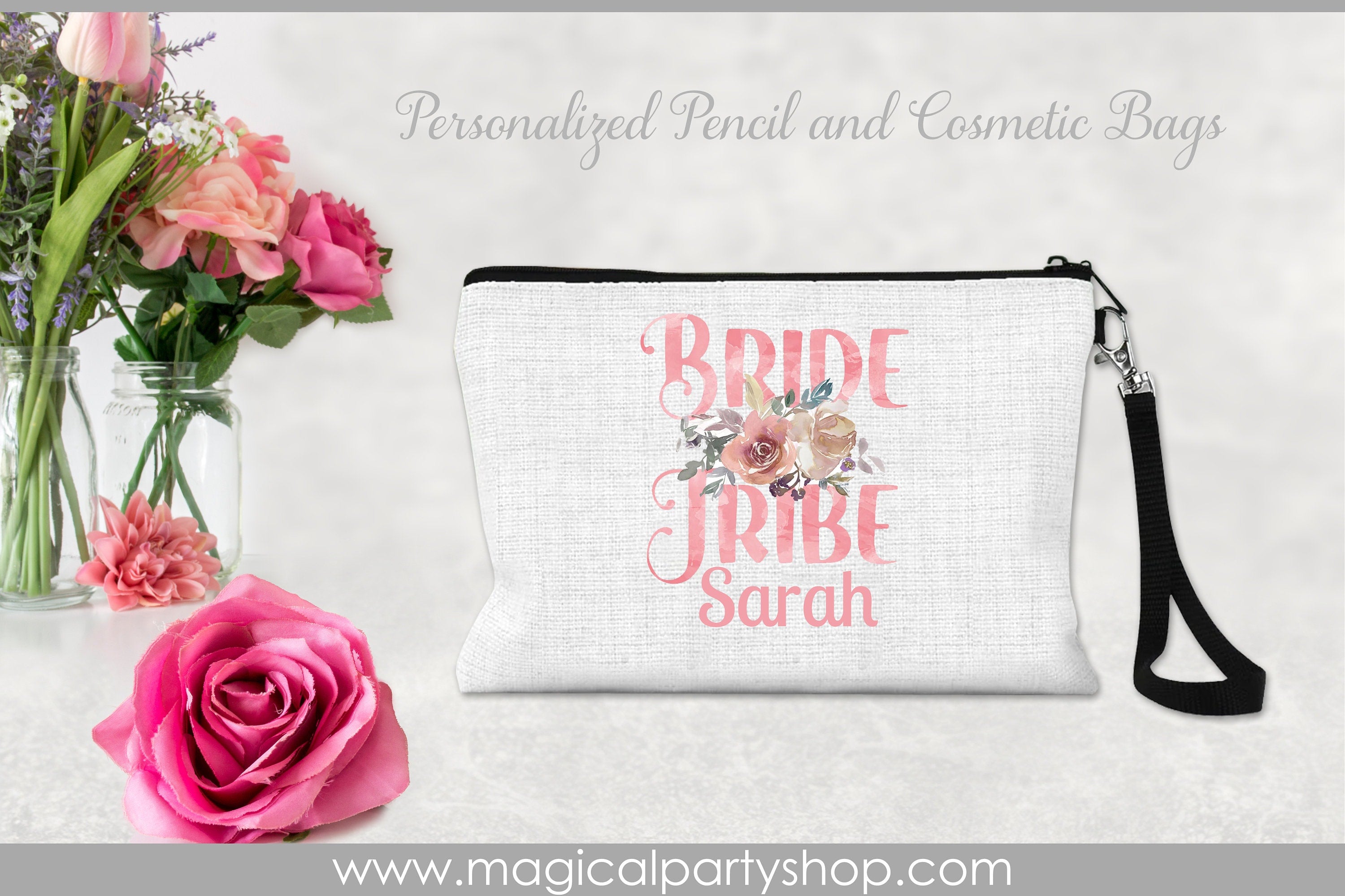 Bride Tribe and Bride Canvas Makeup Bags | Wedding Party Favors | Wedding Bag | Wedding Party | Bridal Shower